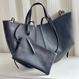 Polene Black Leather Tote and Pouch
